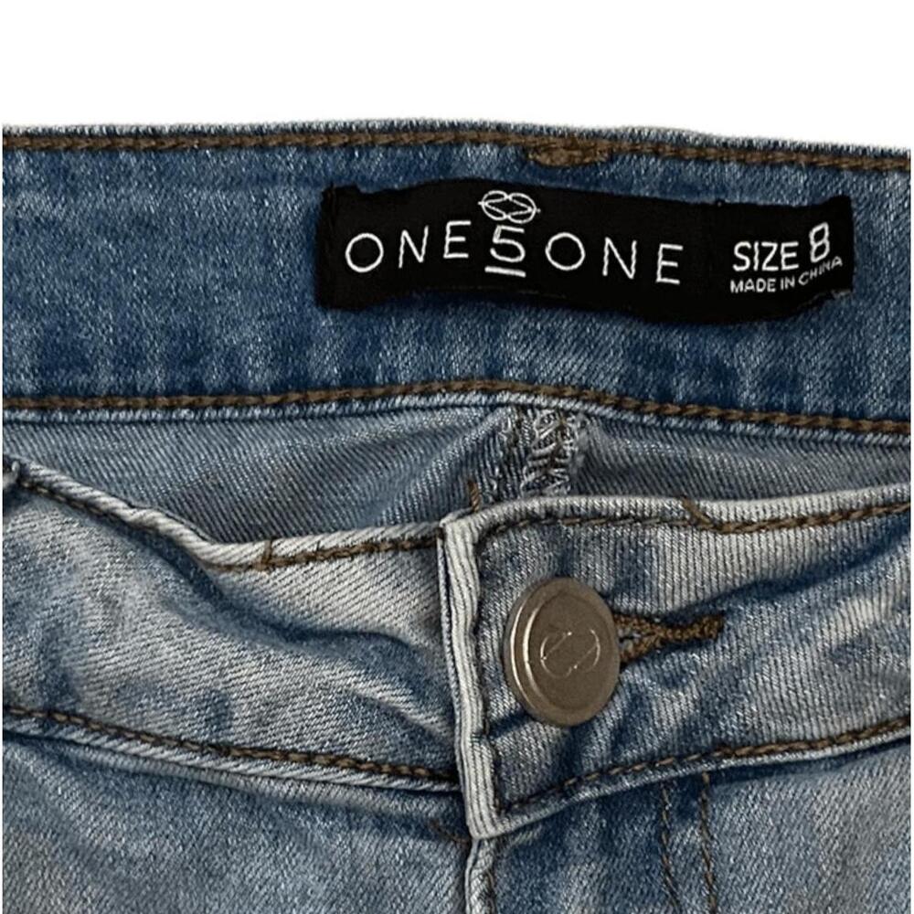 One 5 One Denim Shorts Light Blue Embellished Pearl Vibe Casual Chic Size 8 - Picture 5 of 7